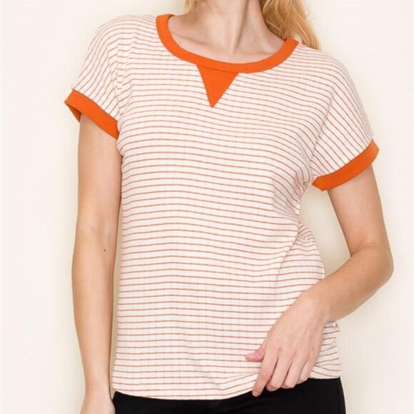 Women's Orange and White Stripe T-shirt Staccato Size Small - Picture 5 of 5